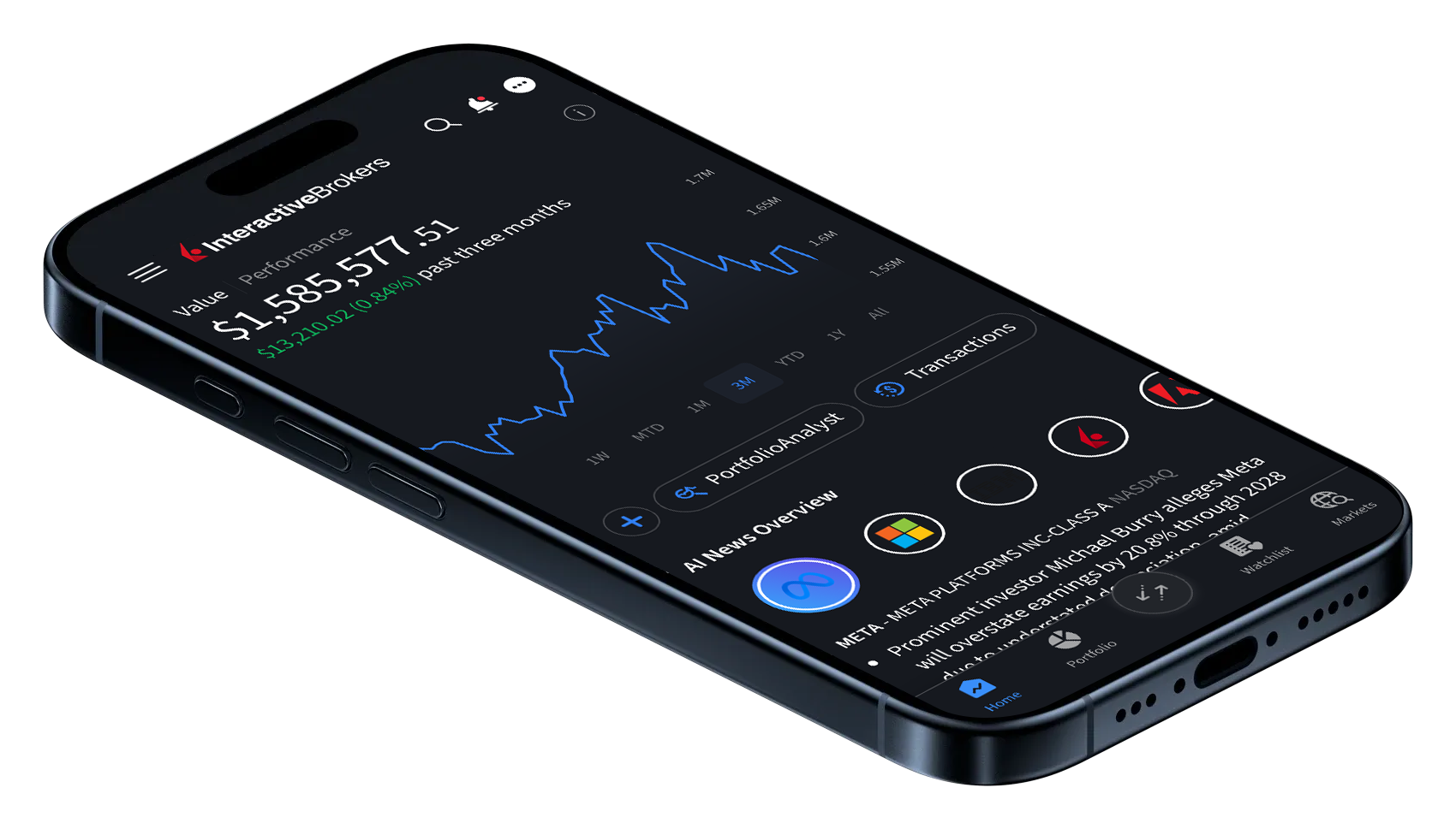 IBKR Mobile angled phone showing portfolio
